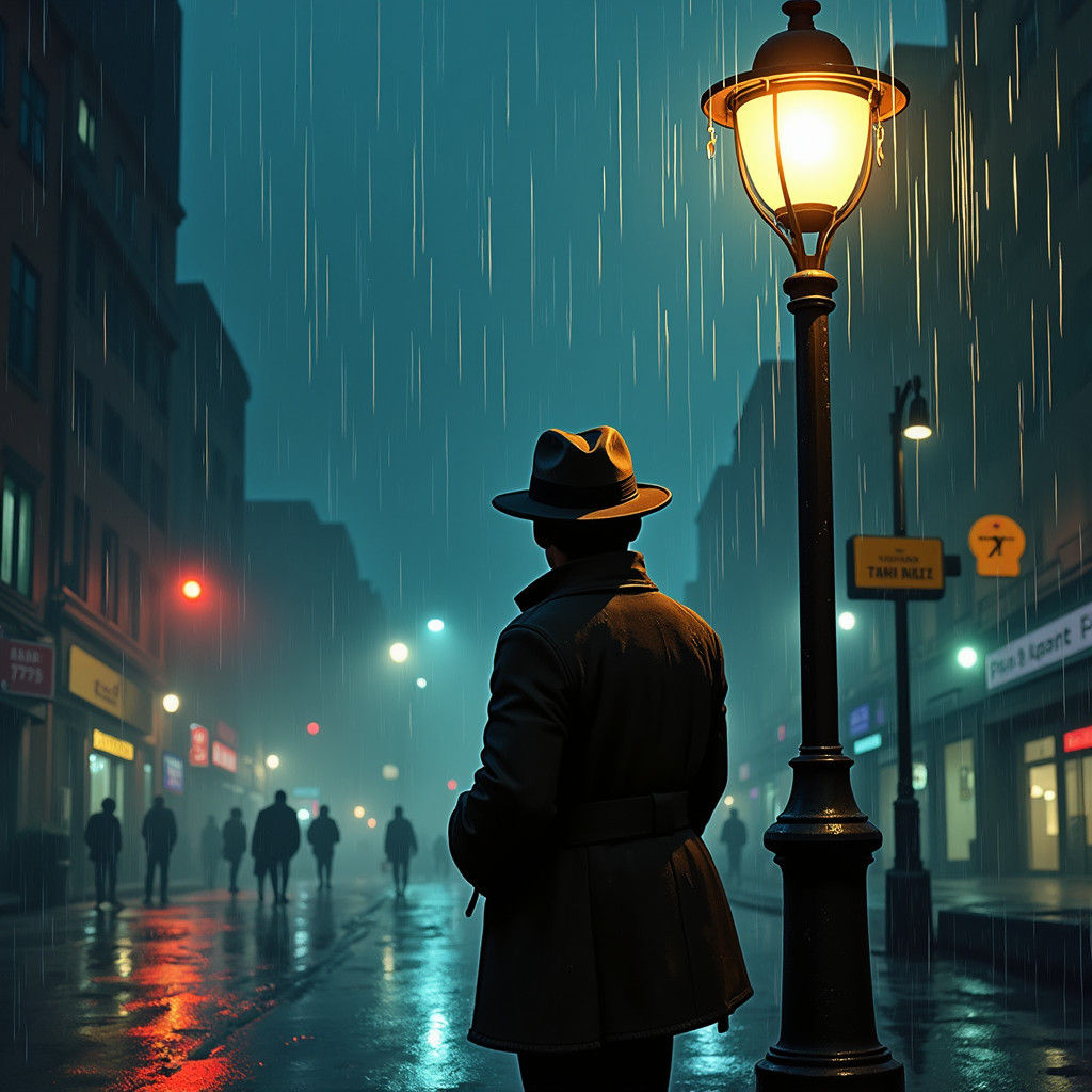 Rainy Night Contemplation in Romantic Style