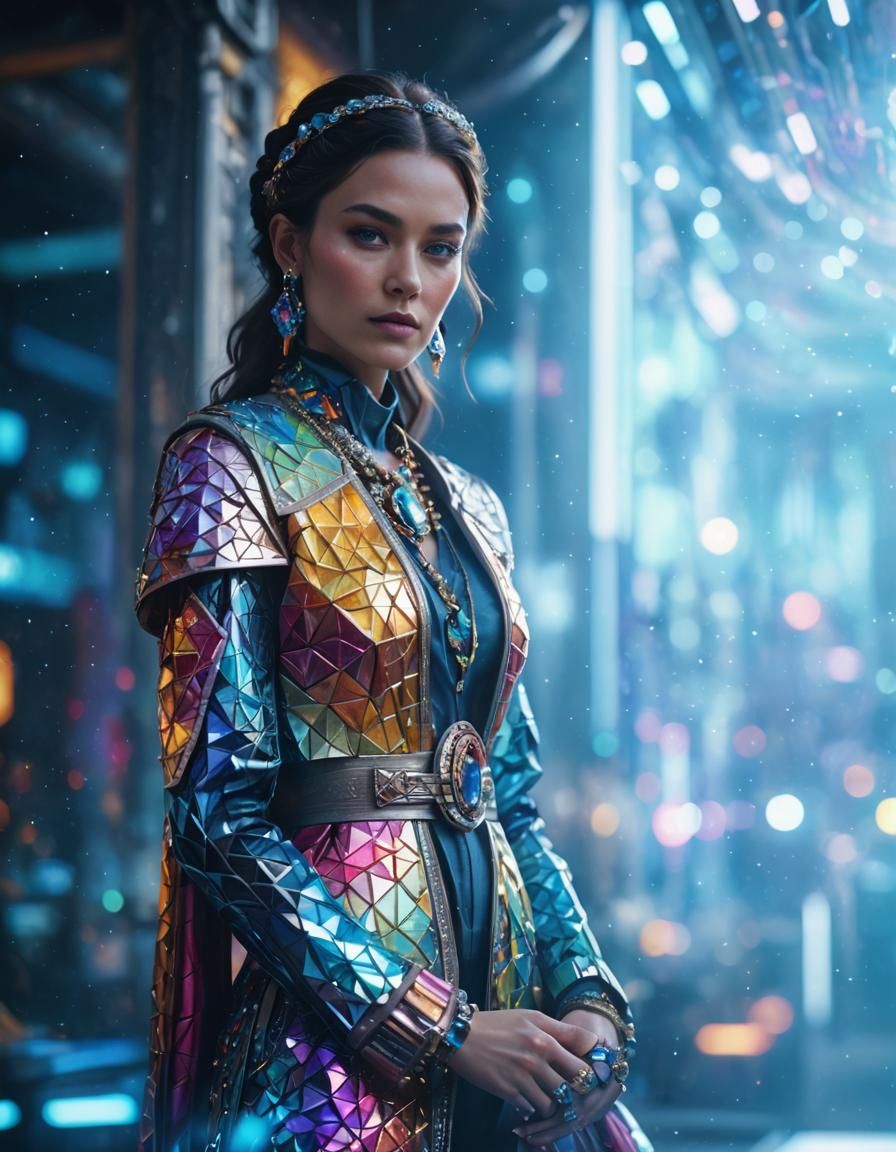 Woman with Futuristic Jewelry in Hyperrealistic Portrait