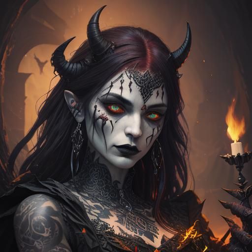 Tattooed Demon Vampire Magician Couple in Dark Fantasy