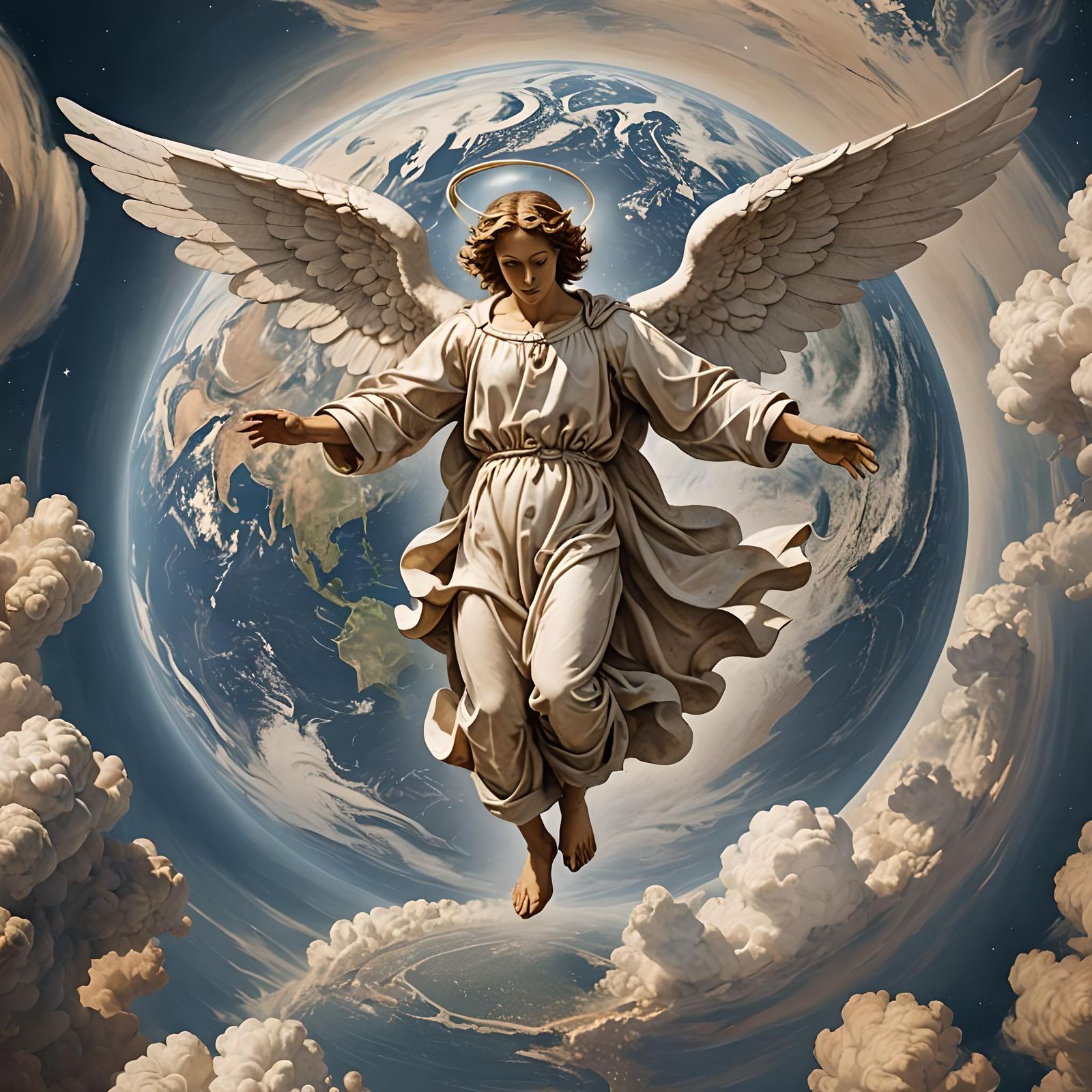 Serif Angel Hovering Over Earth