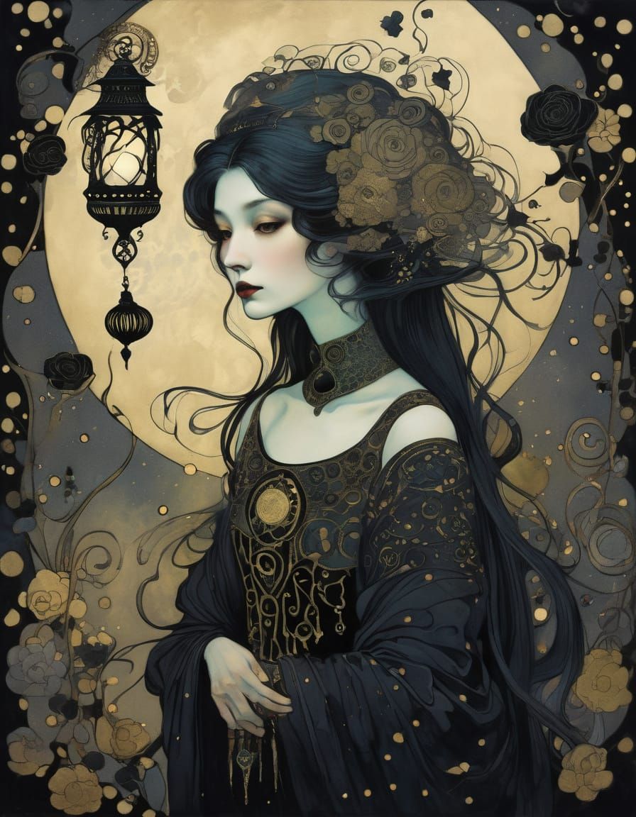 Black Lantern in Art Nouveau Style