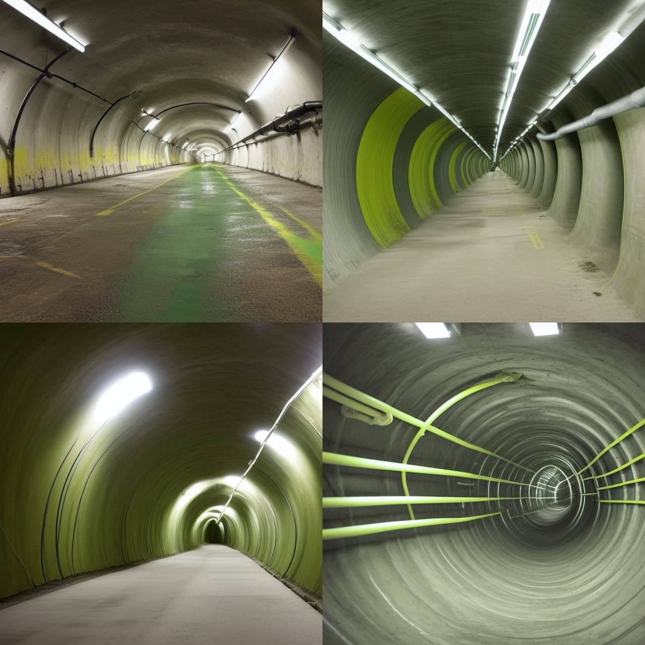 Industrial Utility Tunnel with Pastel Lighting, Gritty Concr...