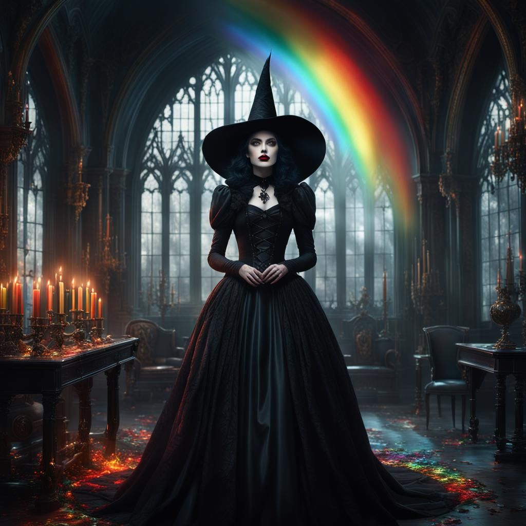 Gothic Witch Performs Rainbow Magic