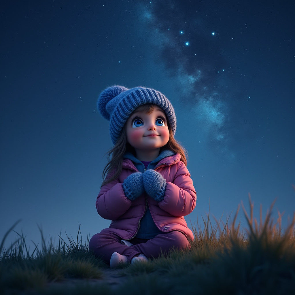 Girl Gazing at Starry Night Sky Reflection