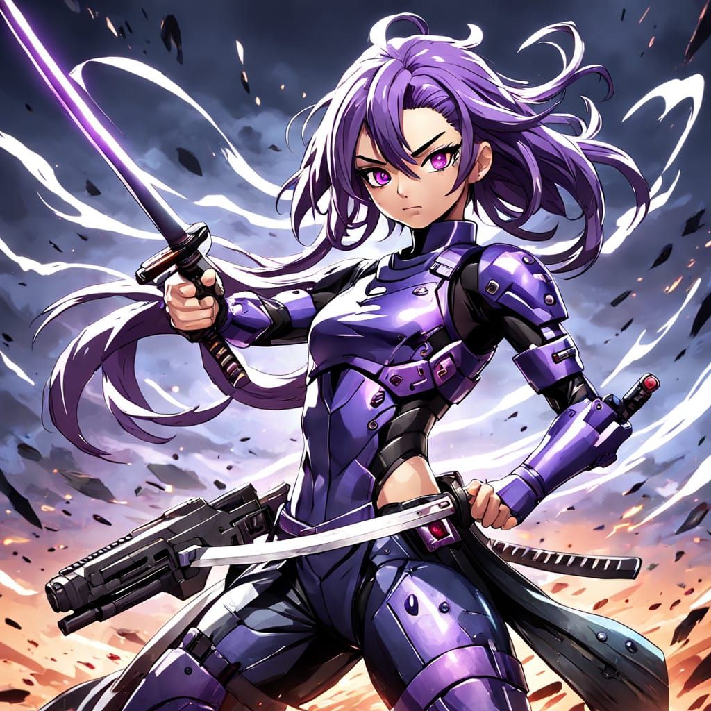 Cyborg Kunoichi in Anime-Inspired Style, Desert Camouflage A...