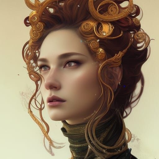 Regal Aries Goddess Portrait in Art Nouveau Style