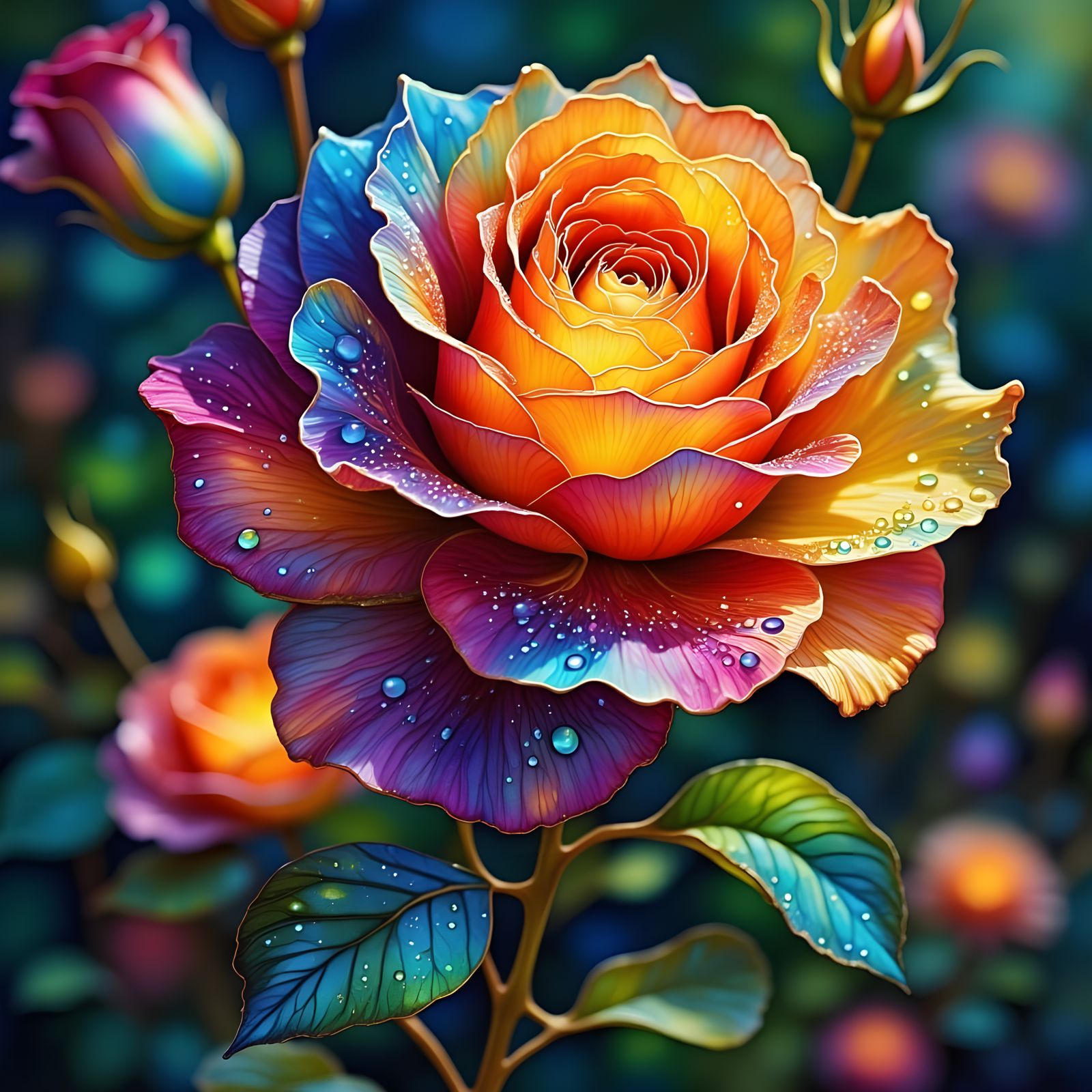 Cosmic Rose Close-Up Photograph with Color Gradients