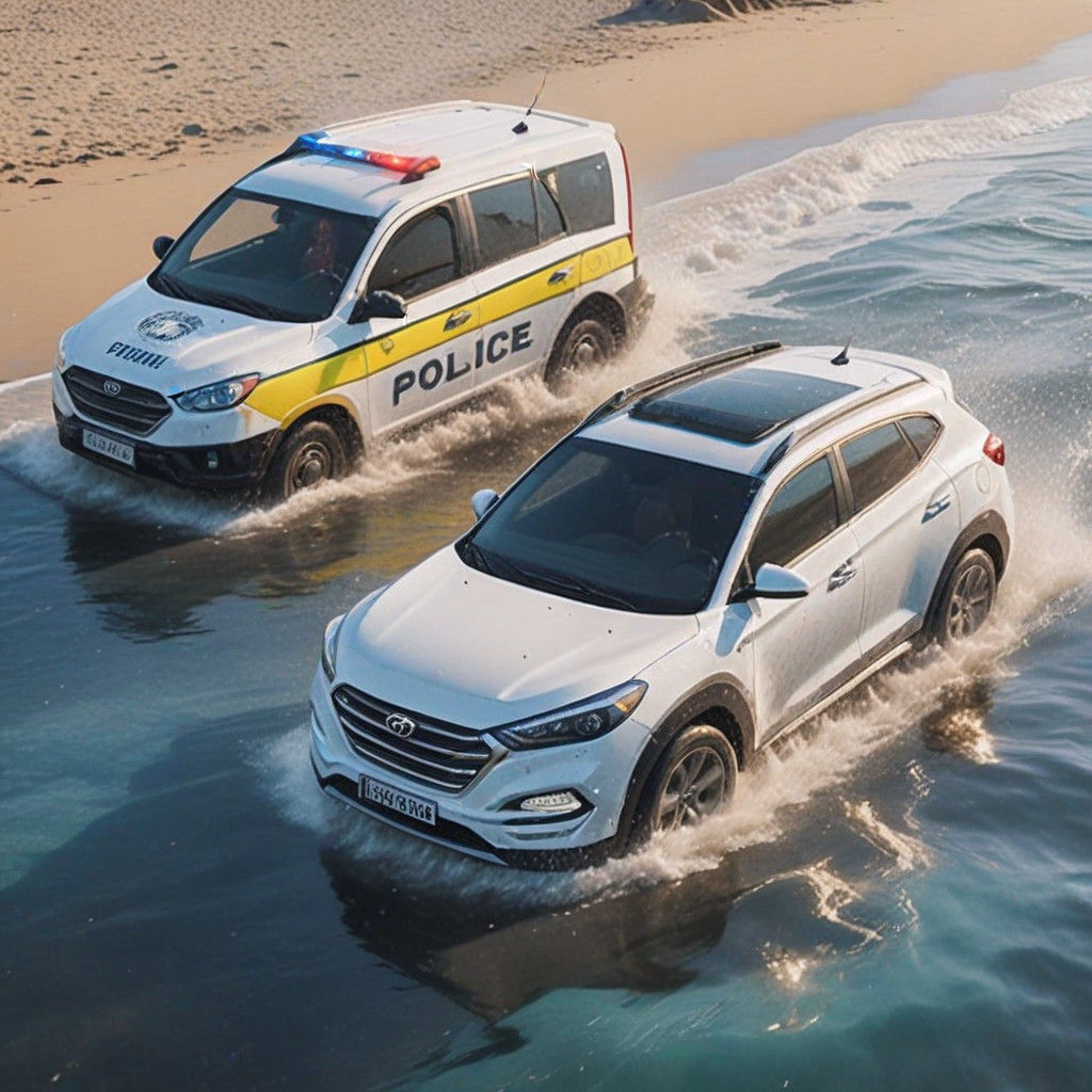High-Speed Beach Chase in Hyper-Realistic Digital Art