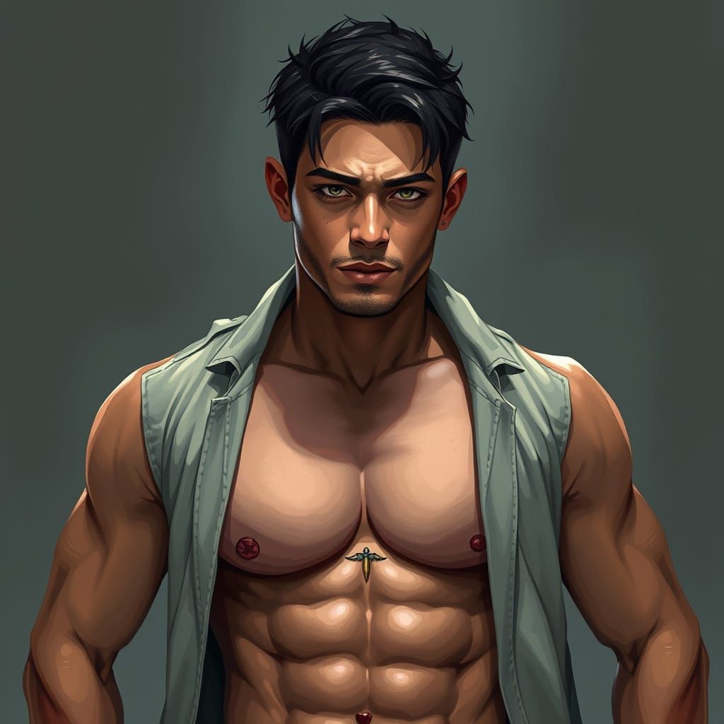 Surreal Portrait of a Chiseled Marksman in Cyberpunk Aesthet...