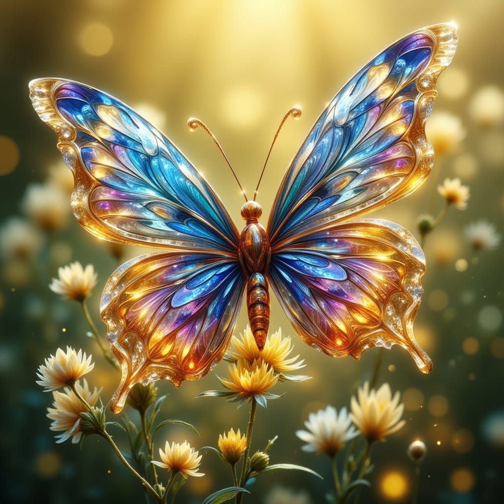 Glass Butterfly in a Sunlit Meadow