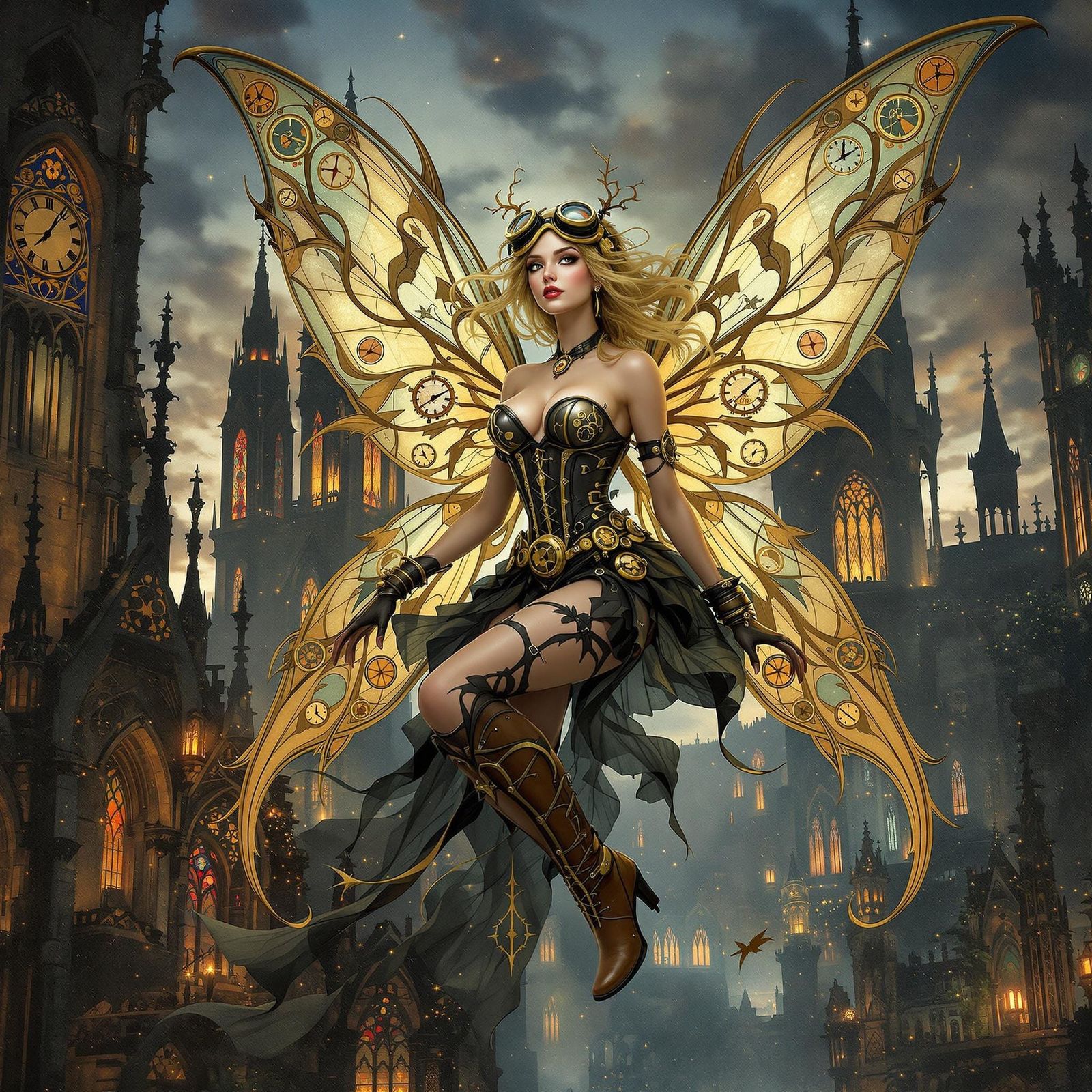 Steampunk Fairy Merges with Gothic Cathedral in Art Nouveau ...