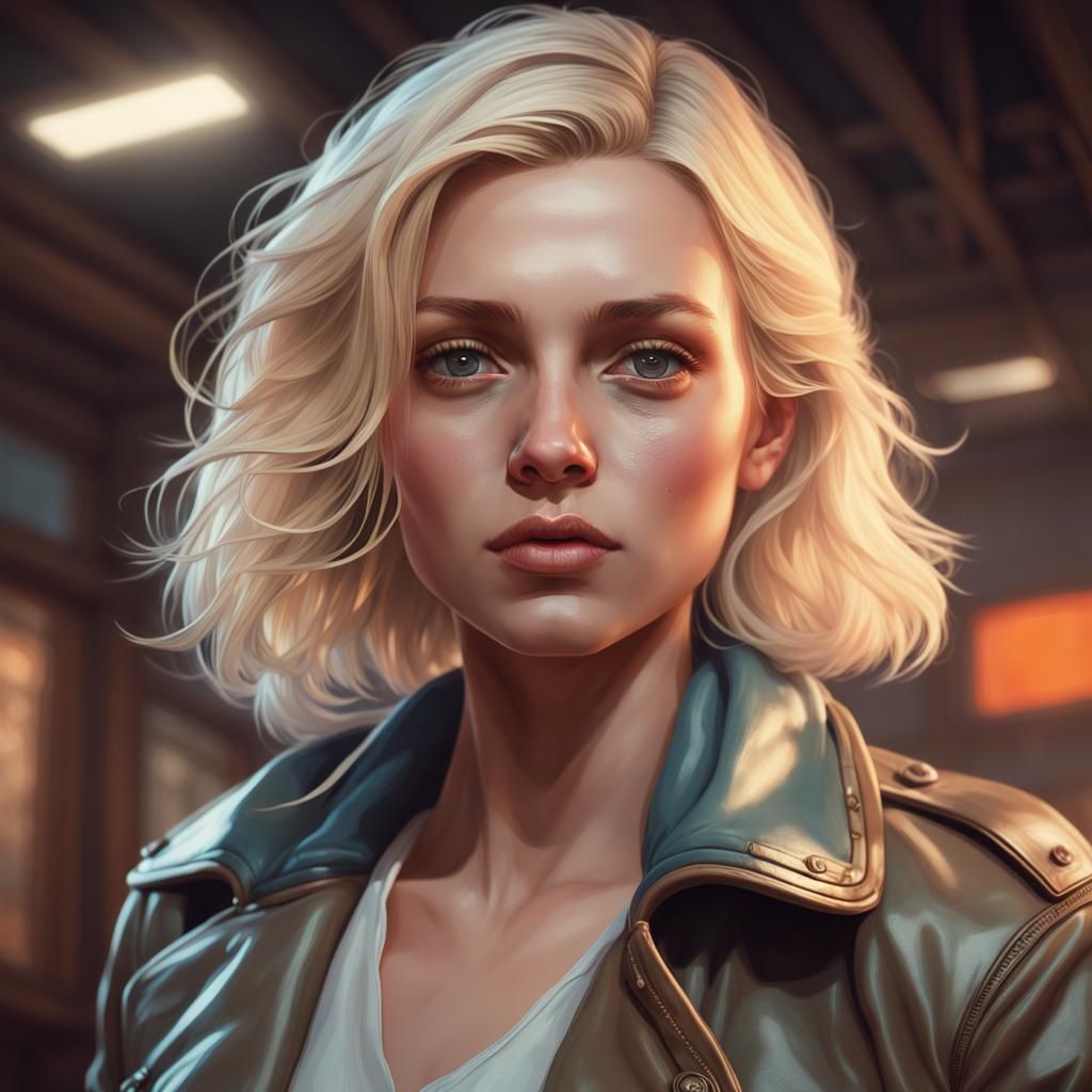 Lonely Blonde Woman Portrait by Rutkowski, Artgerm