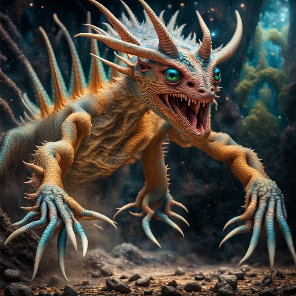 Exotic Alien Creatures in Hyperreal Photorealistic Painting