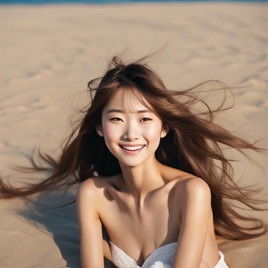 Sensual Japanese Woman Nude on Beach