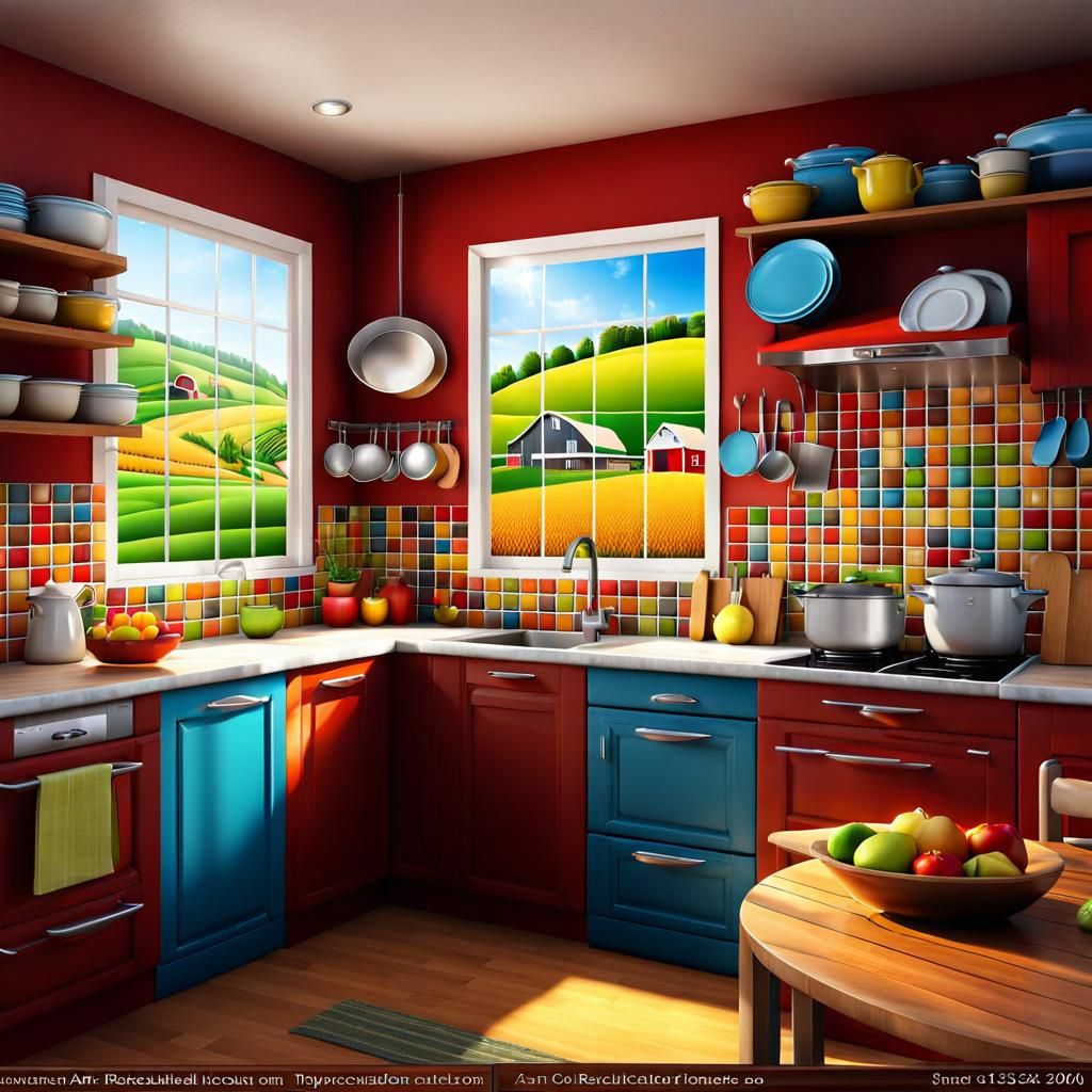 Hyperdetailed Country Kitchen in Airbrush Art Style