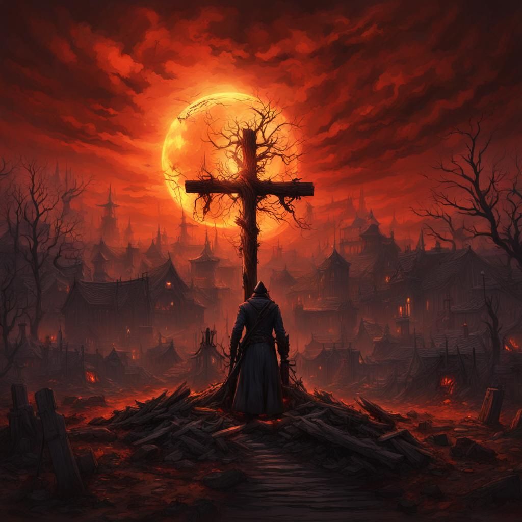 Epic Bloodborne Night Scene in Dramatic Digital Matte Painti...