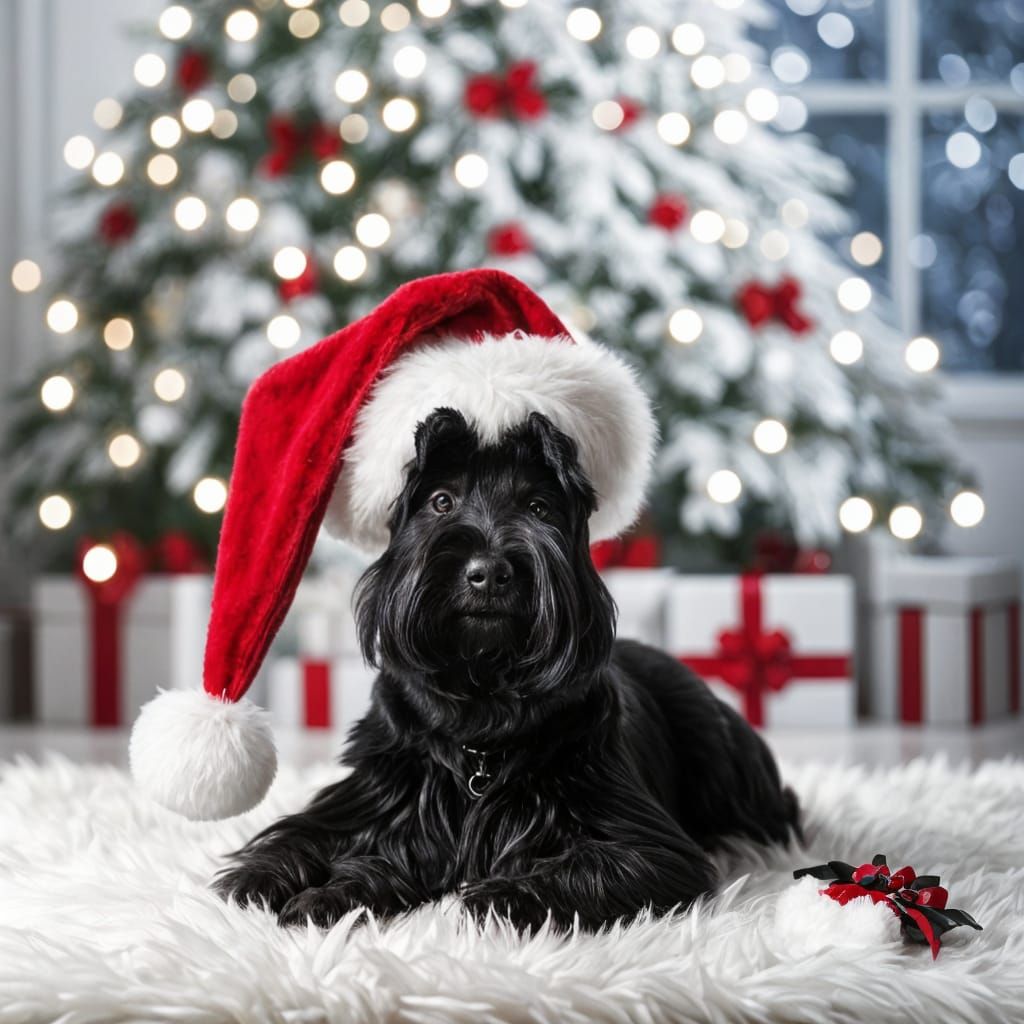 Festive Scottish Terrier in Santa Hat