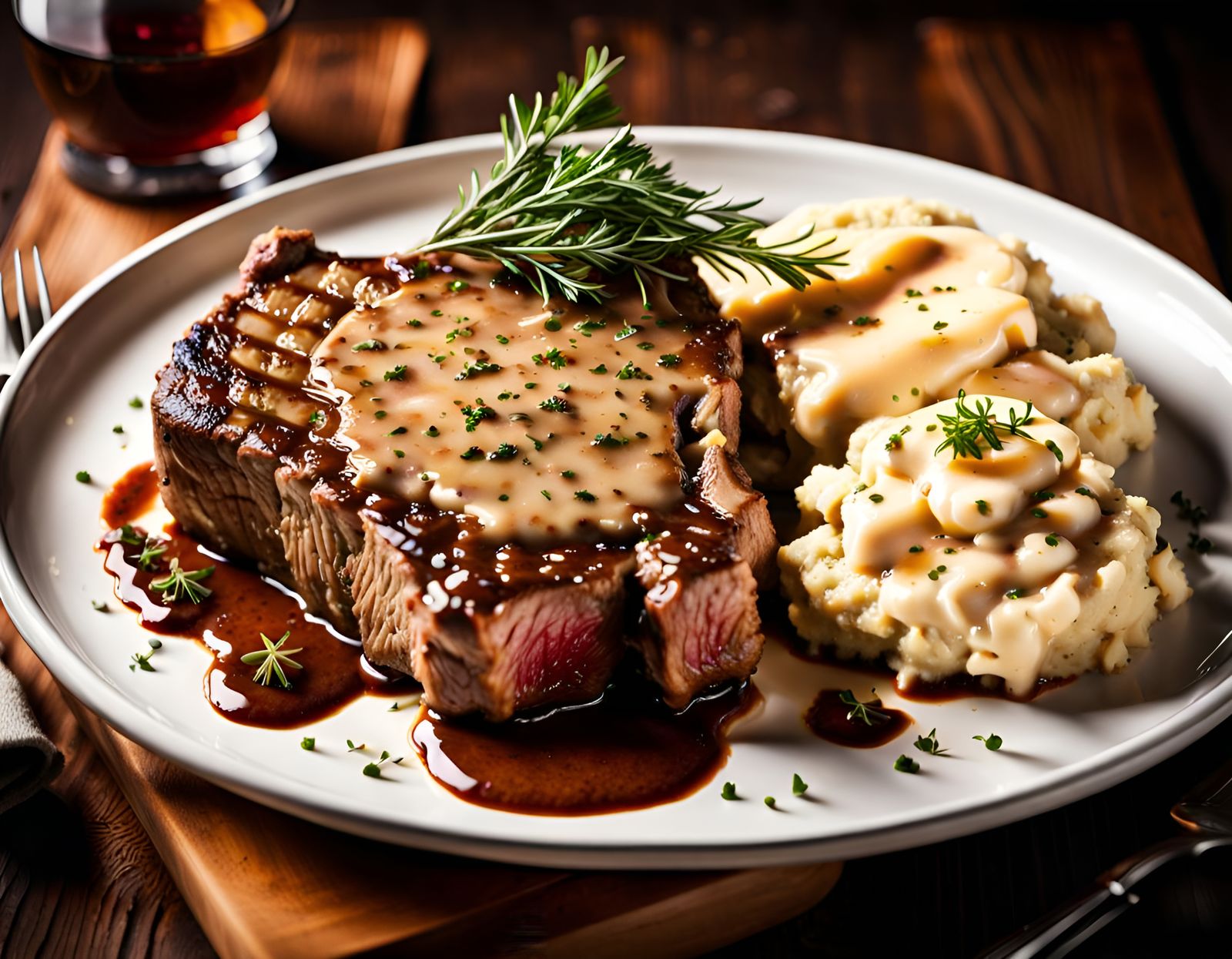 Delicious T-Bone Steak with Mashed Potatoes