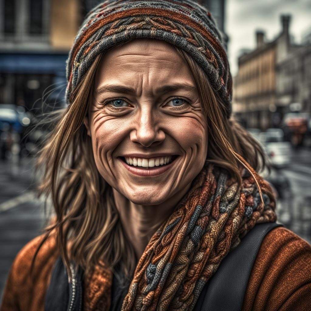 Hyperrealistic Portrait of a Happy Woman in HDR