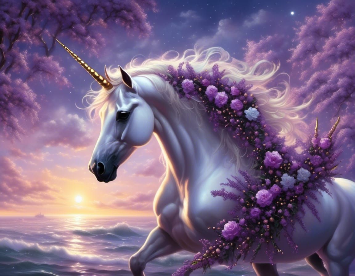 Solitary Unicorn in Lilac Wood