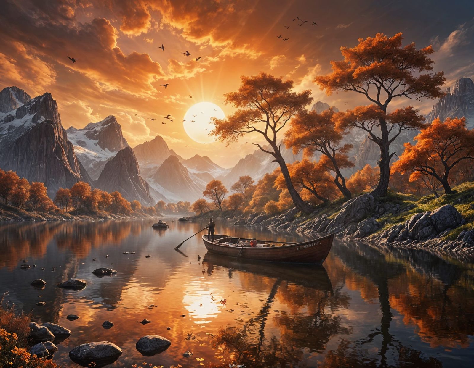 Autumn Tree of Life Against a Fiery Sunset