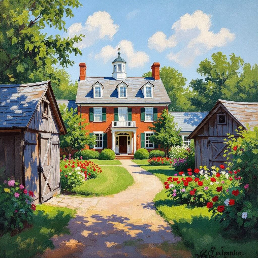 Mount Vernon Garden in Impressionist Style