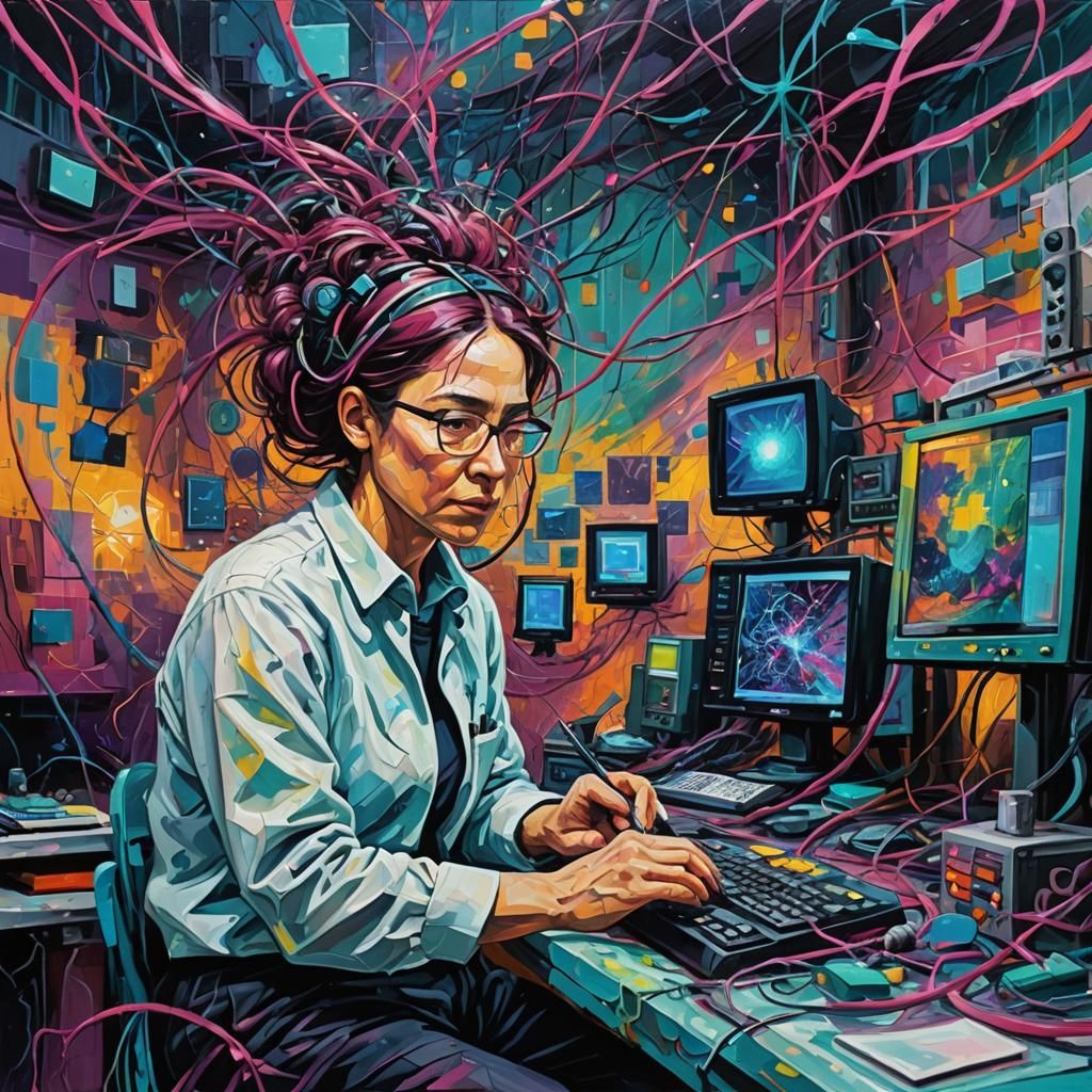 Animated Computer in Neo-Impressionistic Expressionist Oil P...