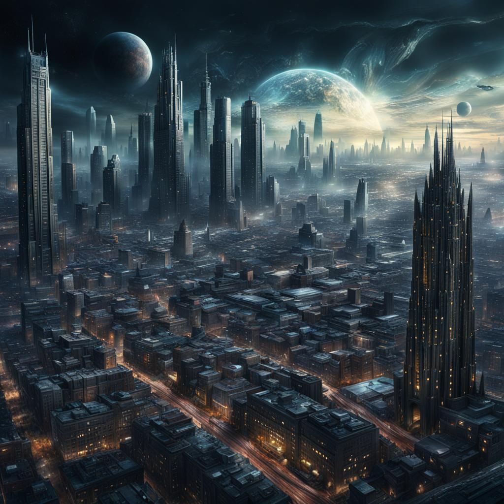 Epic Space Western City Digital Matte Painting