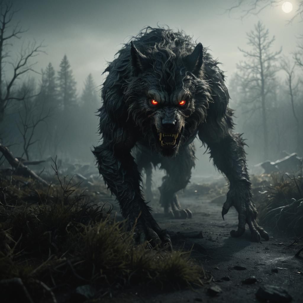 Dramatic Werewolf with Glowing Eyes in Cinematic Style