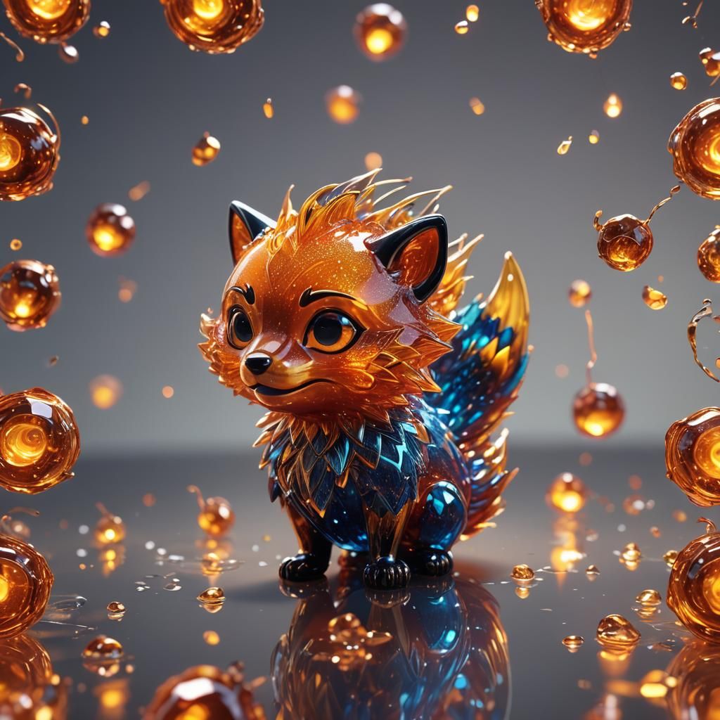 Molten Glass Chibi Firefox: 3D Rendered Art