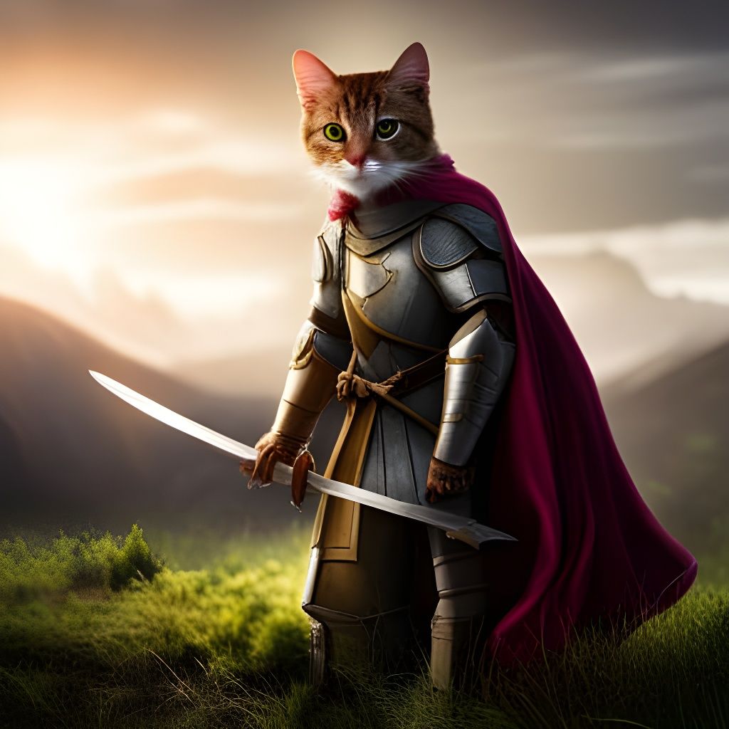 Armored Cat Sword Fight in Medieval Style