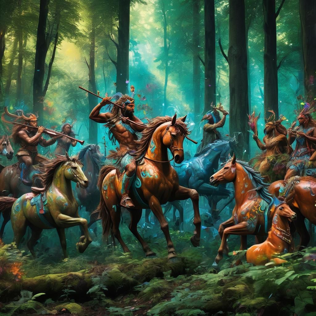 Enchanted Centaurs in Graffiti Fantasy Forest