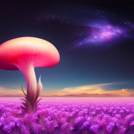 Psychedelic Mushroom in Starry Sky: Matte Painting
