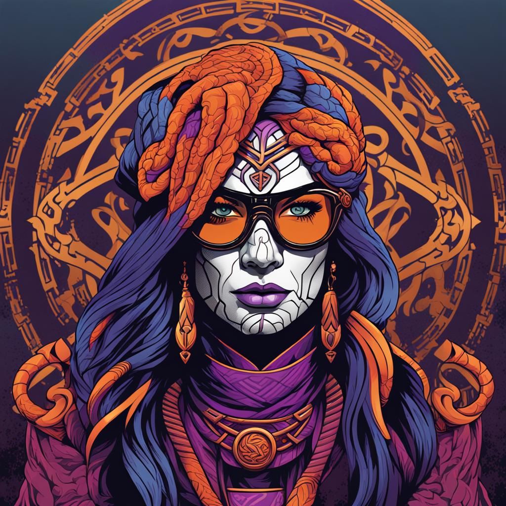 Celtic Warrior Woman Portrait with Cobra Motif