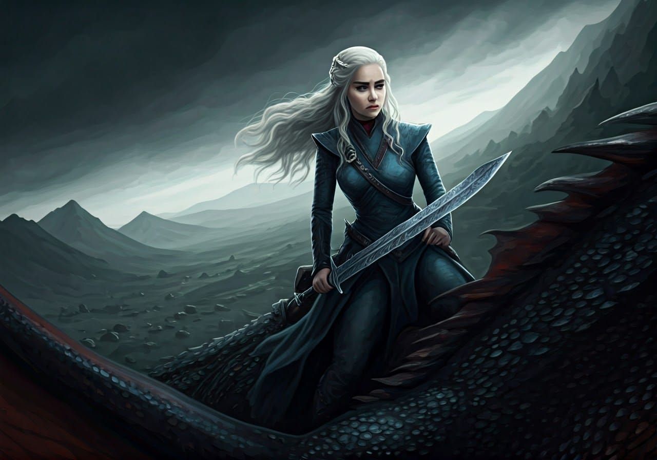Daenerys Targaryen Rides Dragon with Damascus Sword