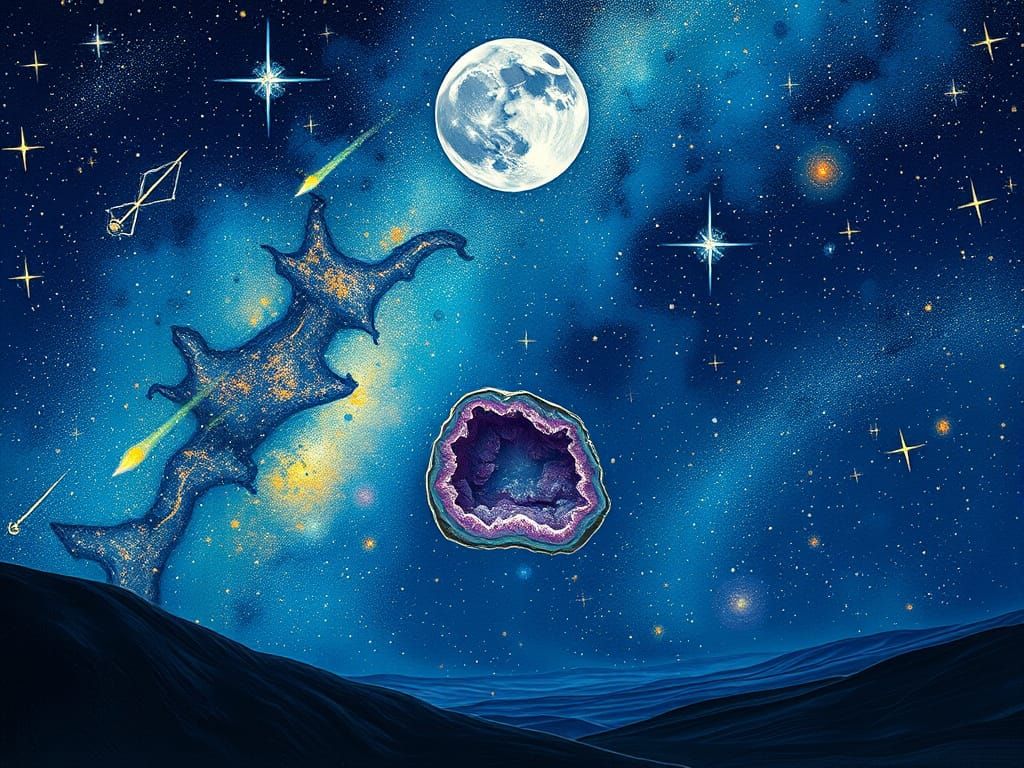 Vibrant Galaxy with Geode Moon and Shooting Comets in Expres...