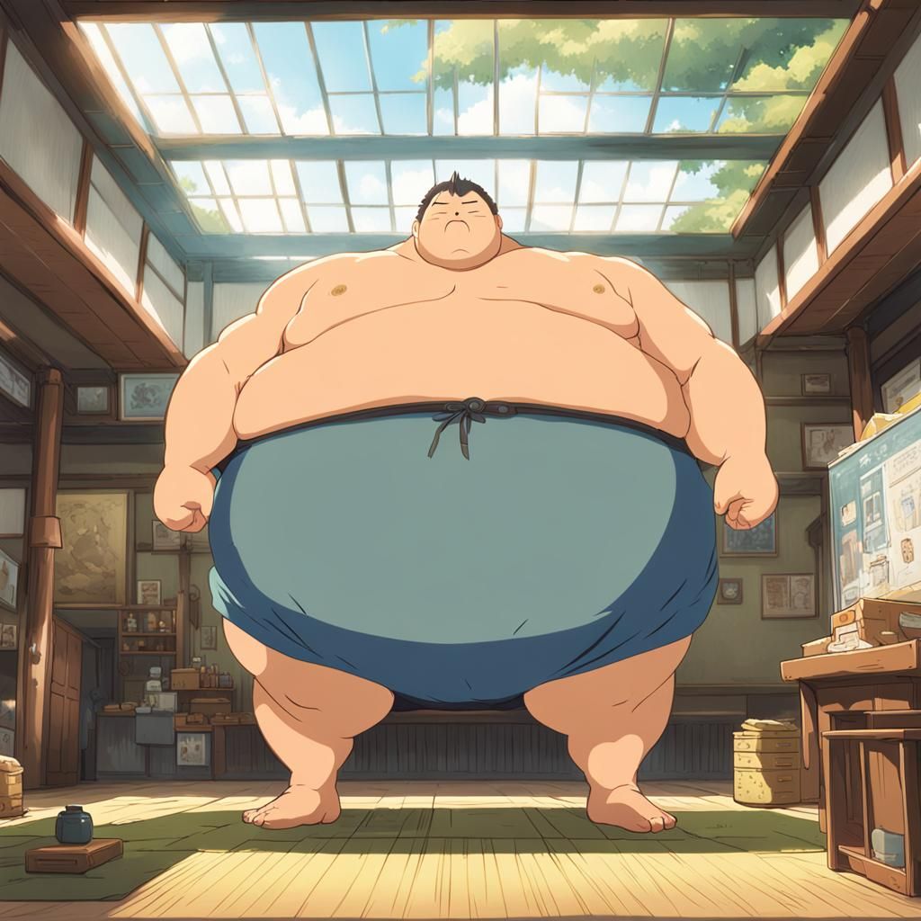 Sumo Wrestler Belly Expansion in Anime Style