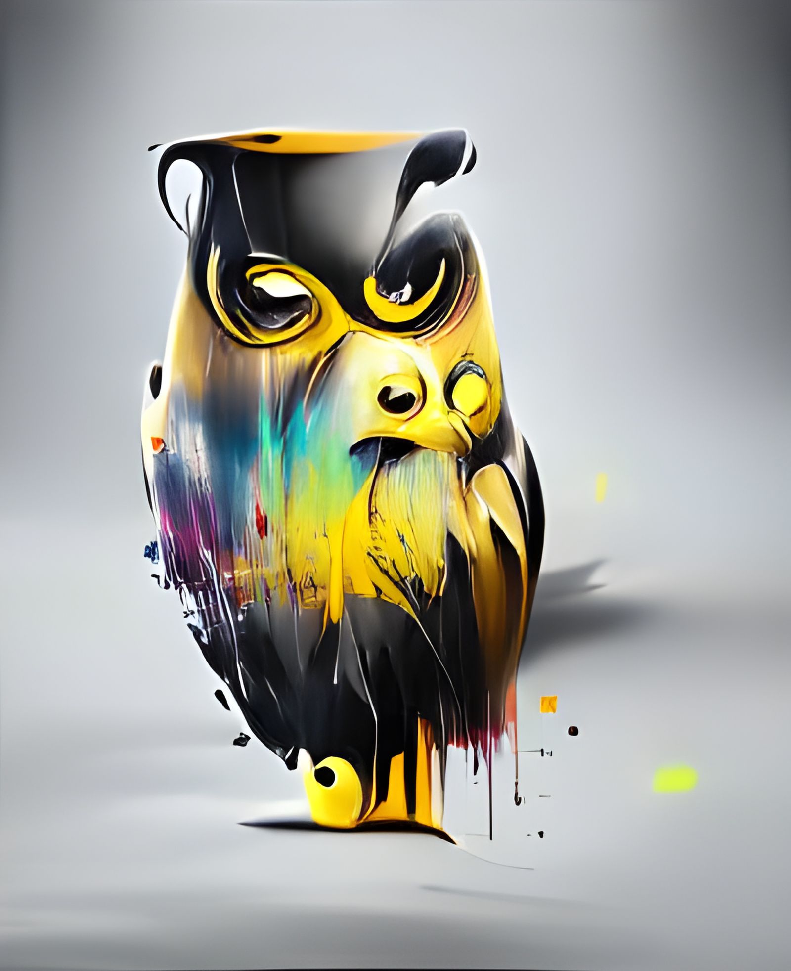 Angry Yellow Owl in Black, 3D Render