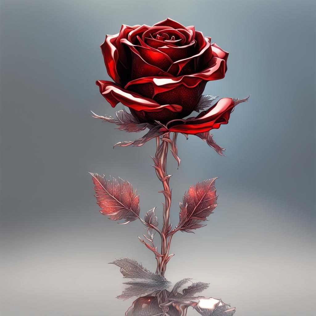 Crystallized Metallic Red Rose with Filigree Decoration