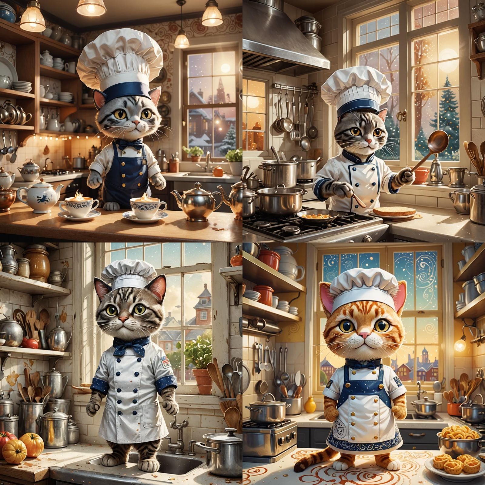 Anthropomorphic Cat Chef in 1920s Kitchen
