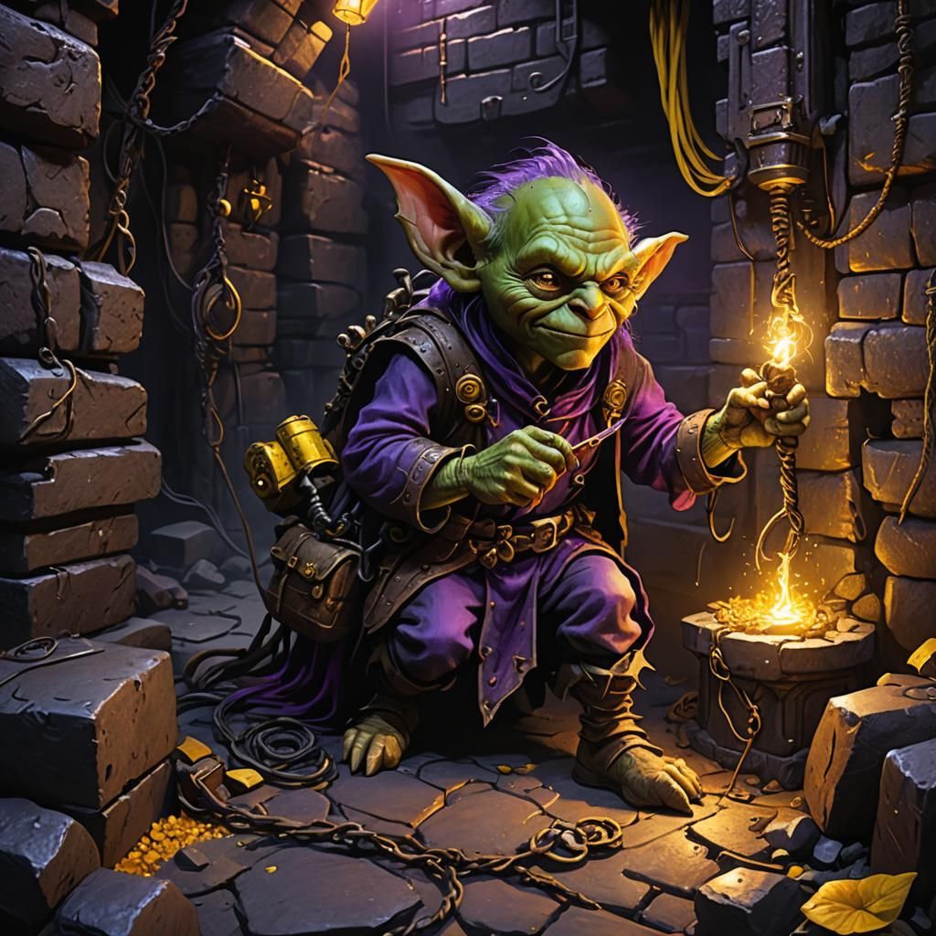 Goblin Electrician in Mystical Dungeon: Dark Fantasy Art