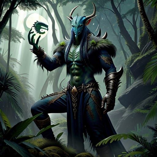 Cyberpunk-Style Alien Warlord with Elven Features Soars Over...