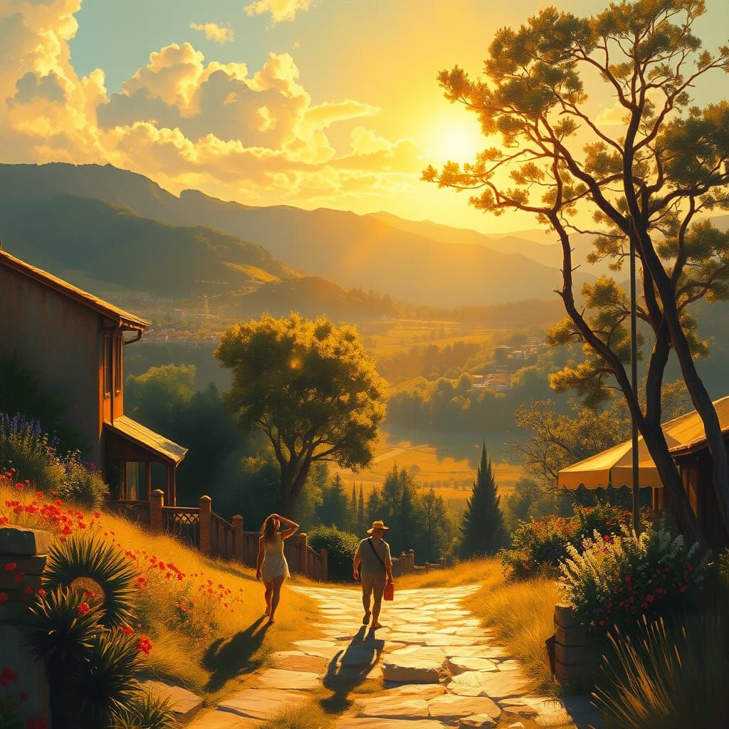 Summer's Golden Hour in a Wistful Fantasy Landscape