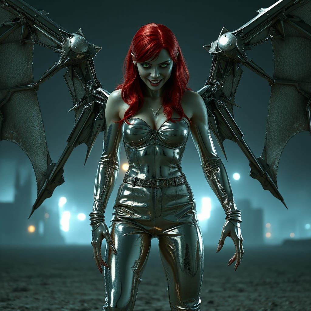 Chrome-Winged Vampire in Post-Apocalyptic Setting