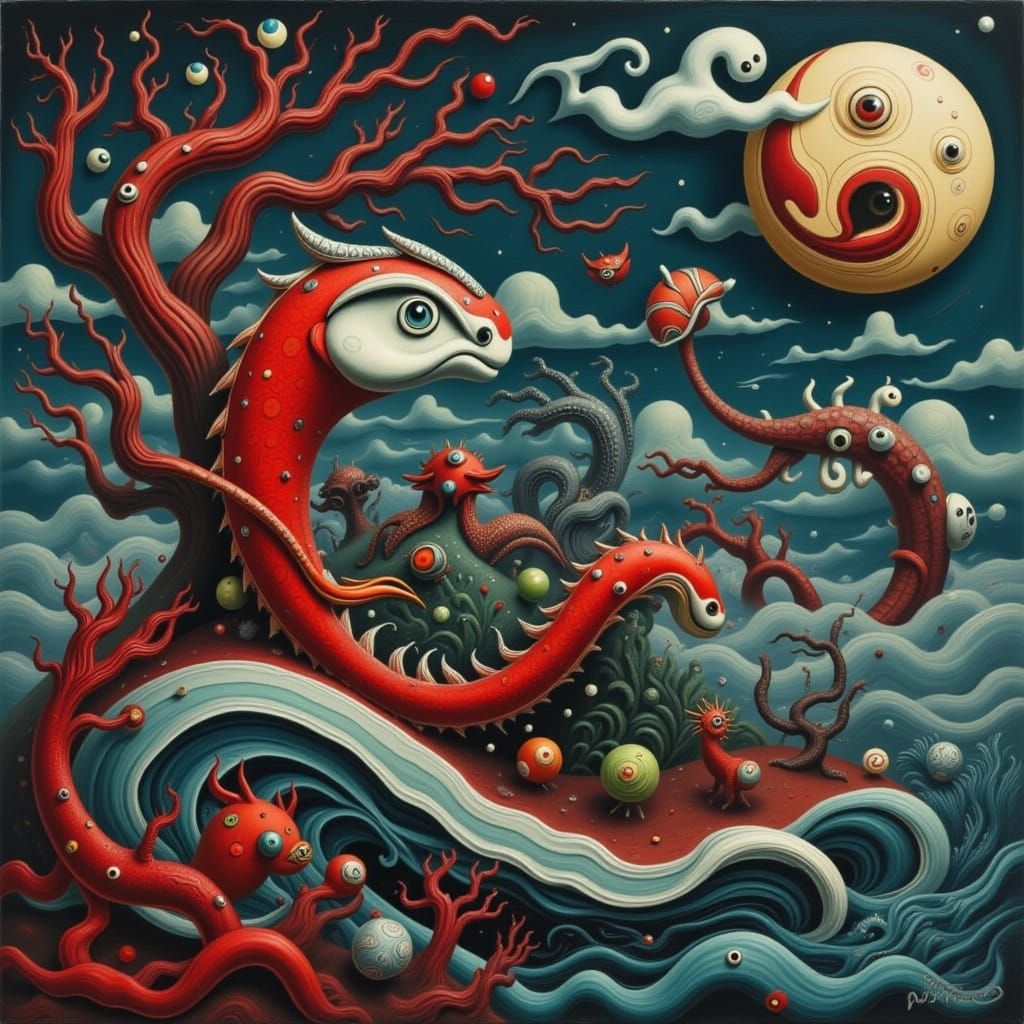 Dramatic Seascape with Shadowy Cliffs and Kraken Sea