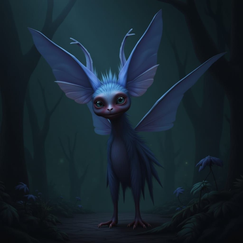 Fantastical Creature in Bioluminescent Forest Digital Painti...