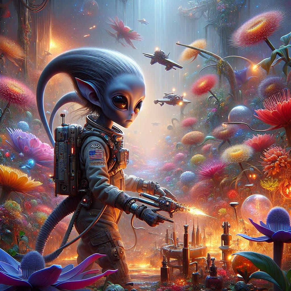 Alien Girl Space Ranger in Sci-Fi Wonderland