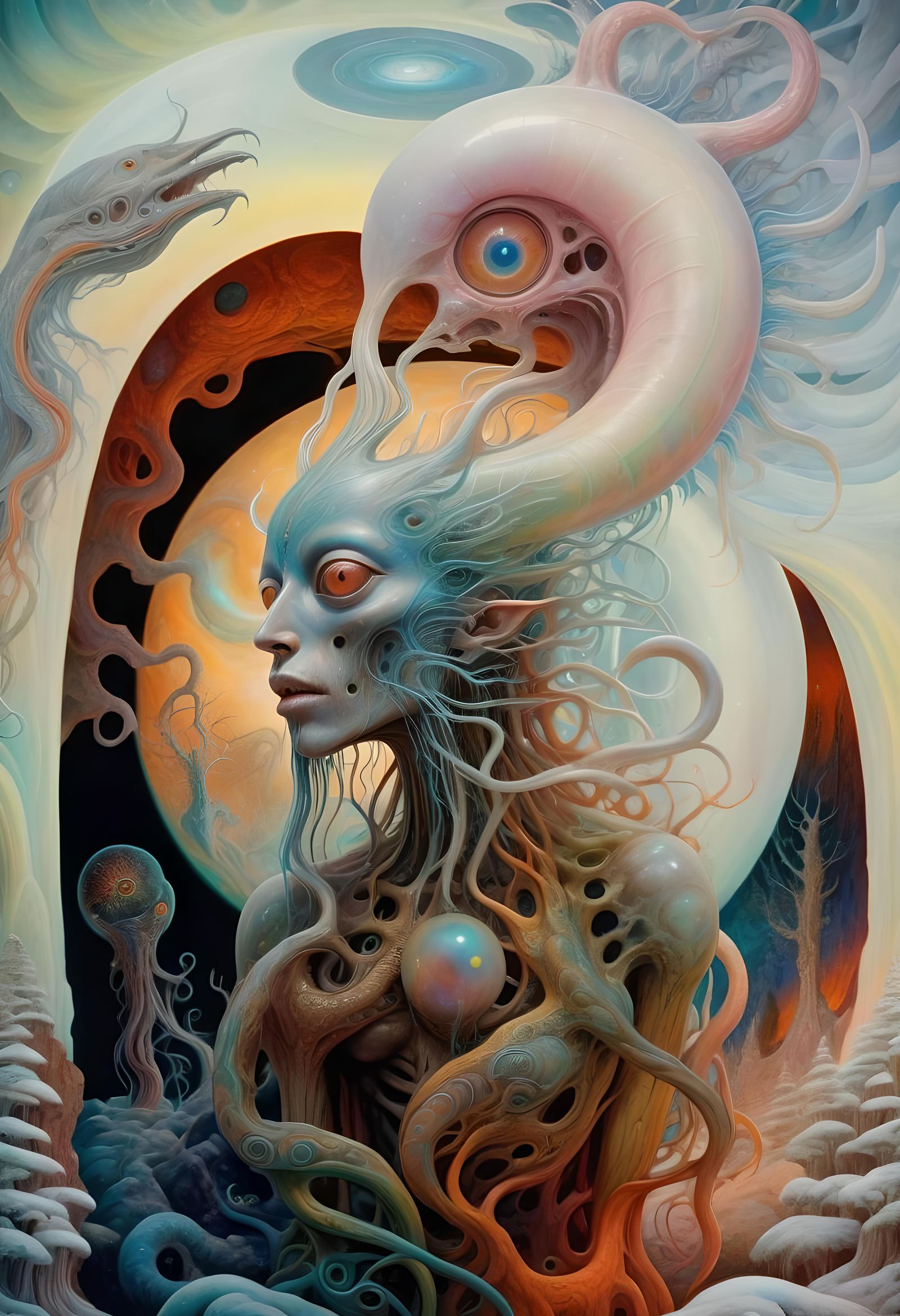 Psychedelic Surrealist Fantasy Painting in Oil