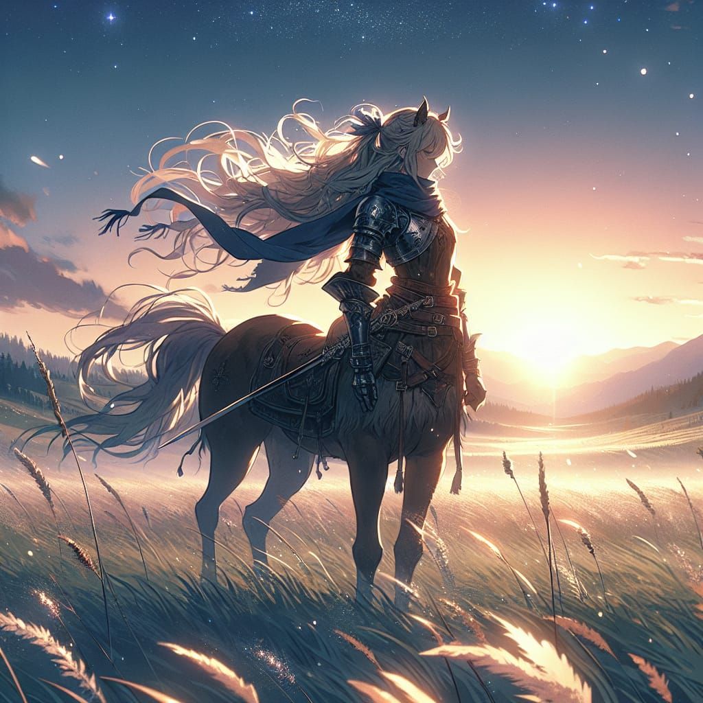 Majestic Centaur in Windswept Meadow, Anime Style