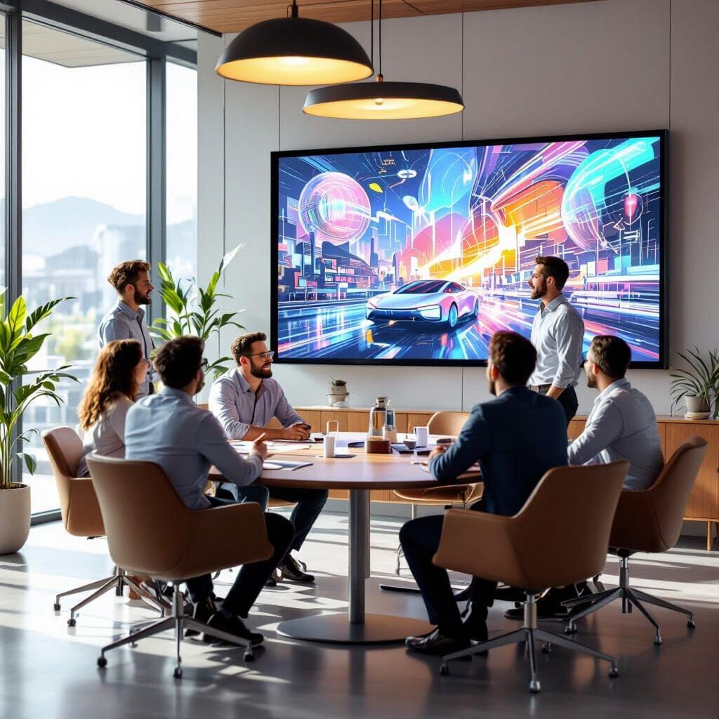 Mid-Century Modern Office Discussing AI Art